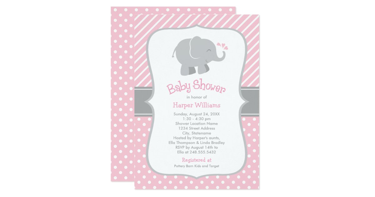Elephant Baby Shower Invitations | Pink and Gray | Zazzle