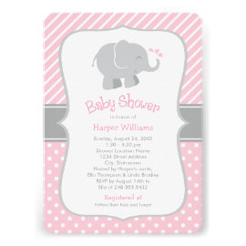 Elephant Baby Shower Invitations | Pink and Gray