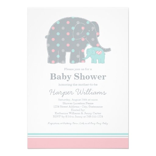 Elephant Baby Shower Invitations | Pink Blue Gray