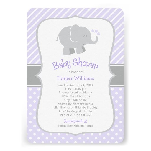 Elephant Baby Shower Invitations | Purple and Gray