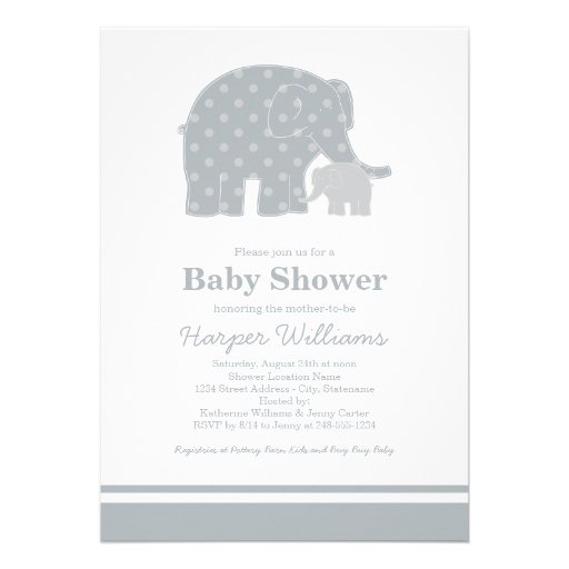 Elephant Baby Shower Invitations | Silver & Gray (front side)