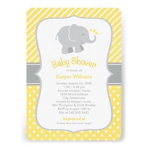 Elephant Baby Shower Invitations | Yellow and Gray