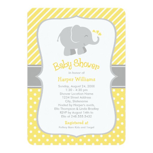 Elephant Baby Shower Invitations Yellow And Gray 5 Quot X 7 Quot Invitation Card Zazzle Yellow And White Baby Shower Invitation Templates