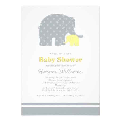 Elephant Baby Shower Invitations | Yellow & Gray