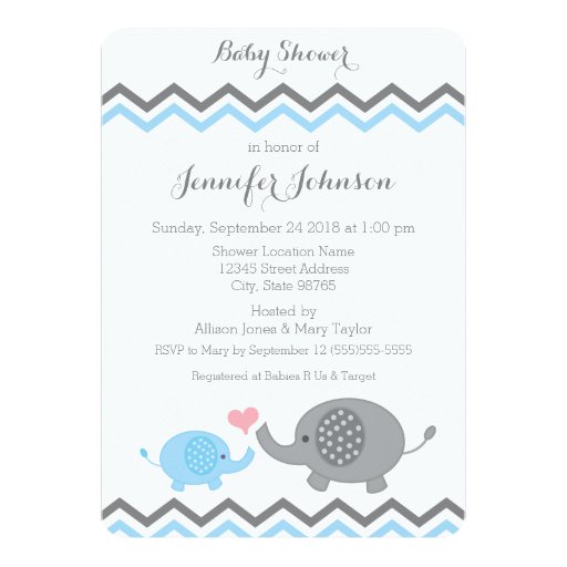 Elephant Baby Shower Invite | Blue Gray Chevron