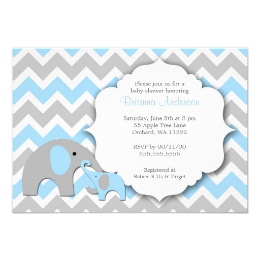 Elephant Baby Shower Invite / Chevron blue gray