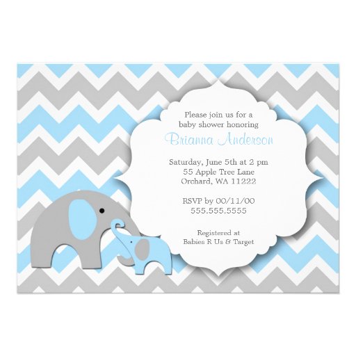 Elephant Baby Shower Invite / Chevron blue gray