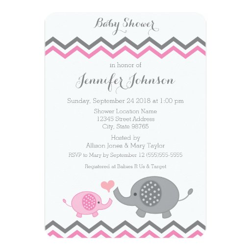 Elephant Baby Shower Invite | Pink Gray Chevron
