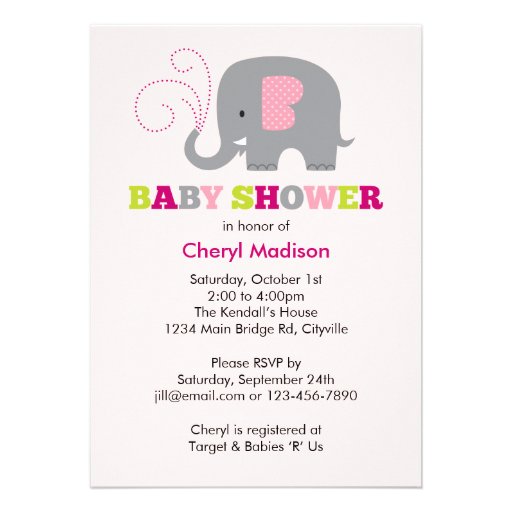 Elephant Baby Shower - Pink Personalized Invites