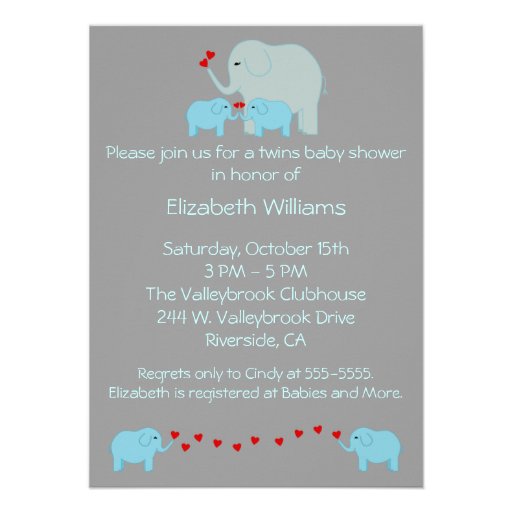 Elephant Baby Shower Twin Boys Invitation