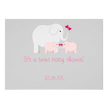 Elephant Baby Shower Twin Girls Custom Announcements