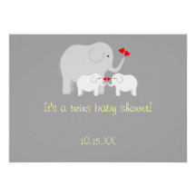 Elephant Baby Shower Twins Gender Neutral Invitations