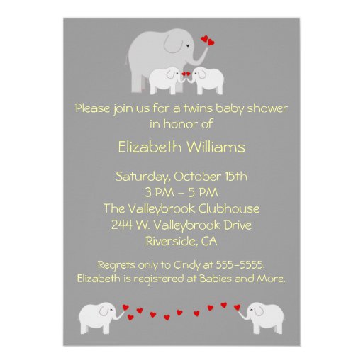 Elephant Baby Shower Twins Gender Neutral Invitations