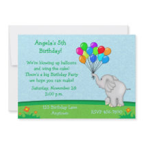Elephant Balloons Birthday Invitation