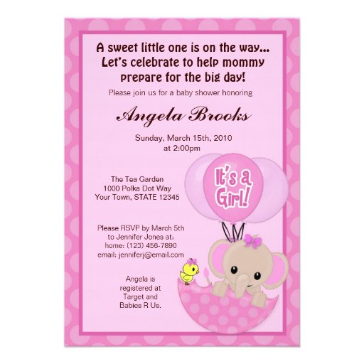 Elephant Birdie Umbrella Baby Shower Invitation