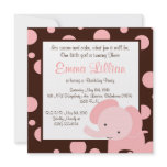 elephant birthday party invite cute fun brown pink