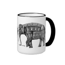 Elephant Building pen ink drawing Coffee Mugs
