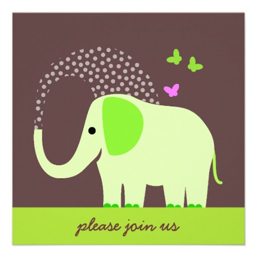 Elephant & Butterflies Baby Shower Invites