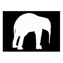 Elephant Calf White Silhouette, Black Background Business Cards