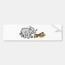 Elephant Chasing Tiger Bumper Stickers