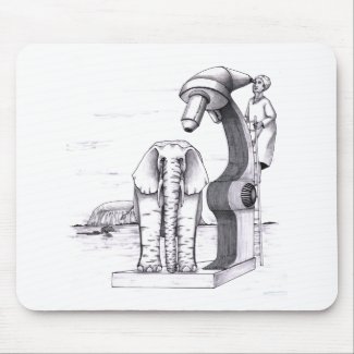 Elephant examined under huge microscope outside mousepad