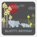 Elephant Family In The Forest Birthday Party Favor Square Stickers