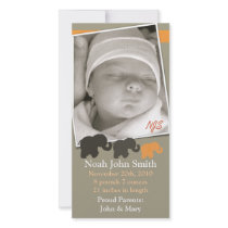 Elephant Family New Baby Announcement Taupe Orange Photo Card Template