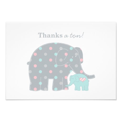 Elephant Flat Thank You Note Card | Pink Blue Gray