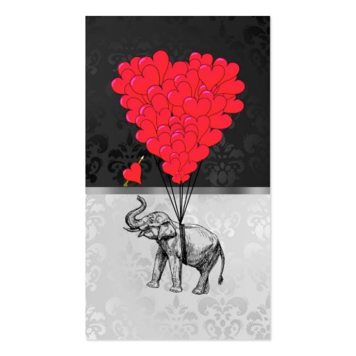 Elephant & heart balloons business card template (front side)