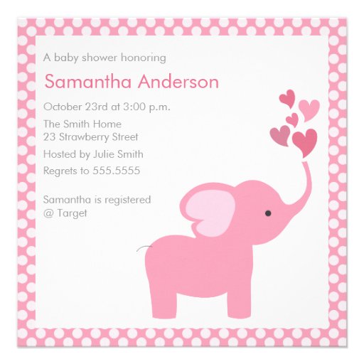 Elephant Hearts Baby Shower Invitation - Girl