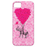 Elephant holding heart on pink damask iPhone 5 covers