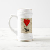 Elephant holding heart shaped balloons coffee mugs