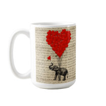 Elephant holding heart shaped balloons coffee mug