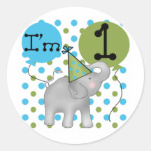 Elephant I'm 1 First Birthday Tshirts and Gifts Round Stickers