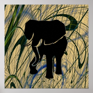 Elephant in Abstract Jungle Print Poster
