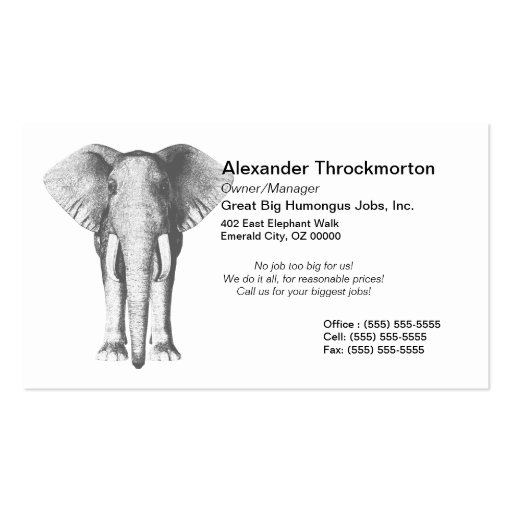 Elephant in Black and White Business Card Templates