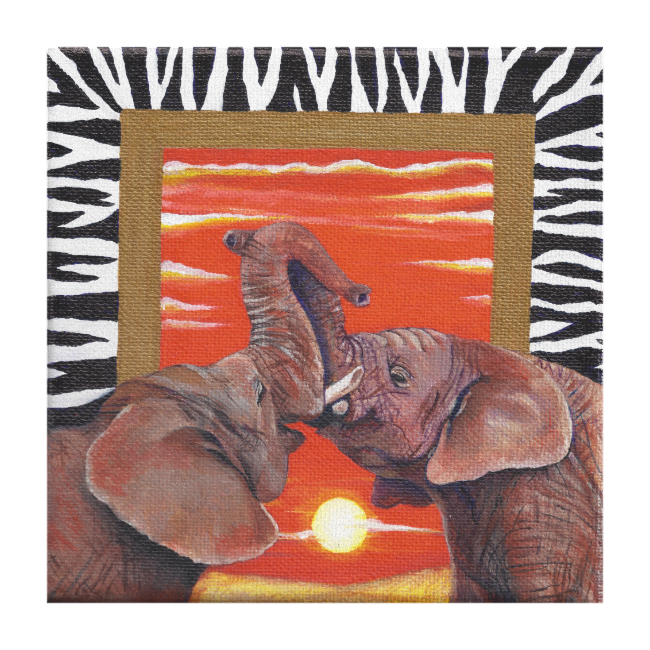 Elephant in Love Sunset and Zebra print Canvas Prints
