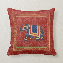 Elephant india cute red gold damask Pillow