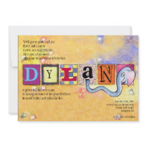 Elephant Jewish Baby Naming Invitation hebrew