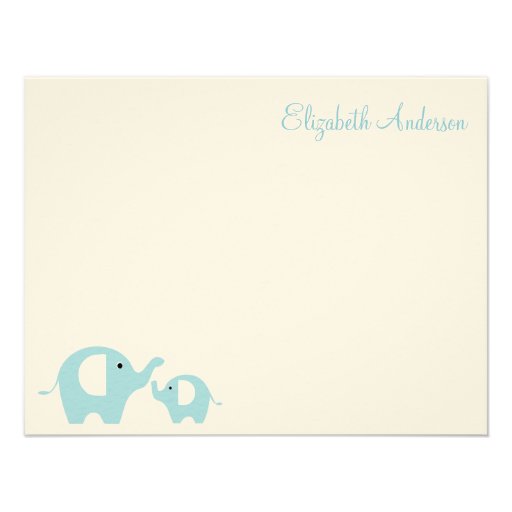 Elephant Mom and Baby Flat Thank You Notes Personalized Invite