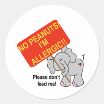 Elephant No Peanuts Round Stickers
