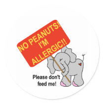 Elephant No Peanuts Round Stickers