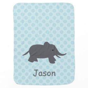 Elephant on Baby Blue Blanket Baby Blankets