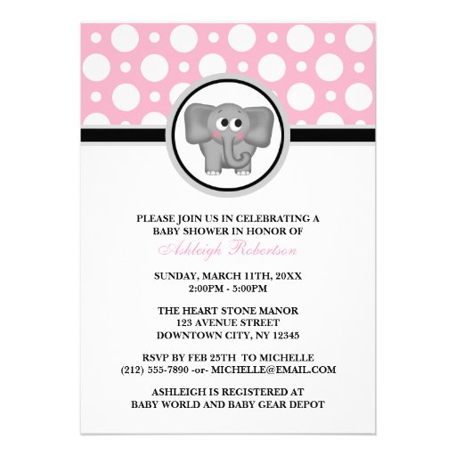 Elephant Pink Polka Dot Baby Shower Invitations