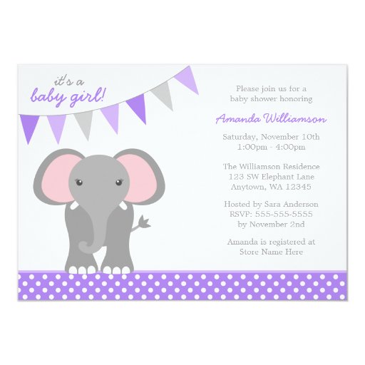 Elephant Purple Polka Dot Banner Girl Baby Shower Personalized Announcement