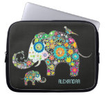 Elephant Shape Colorful Retro Flowers laptop sleeves