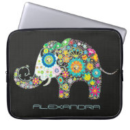 Elephant Shape Colorful Retro Flowers fuji_electronicsbag