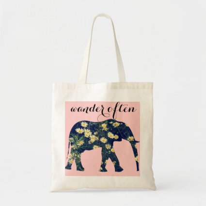 Elephant Silhouette Daisy Classy Girly Pink Canvas Bags