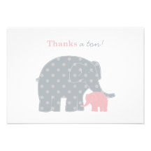 Elephant Thank You Flat Note Cards | Pink and Gray
