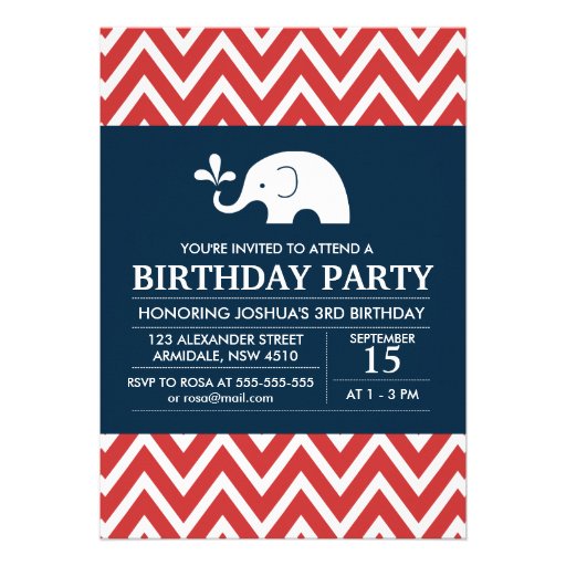 Elephant theme birthday boy party invitation